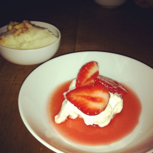 Strawberries with goat milk sorbet